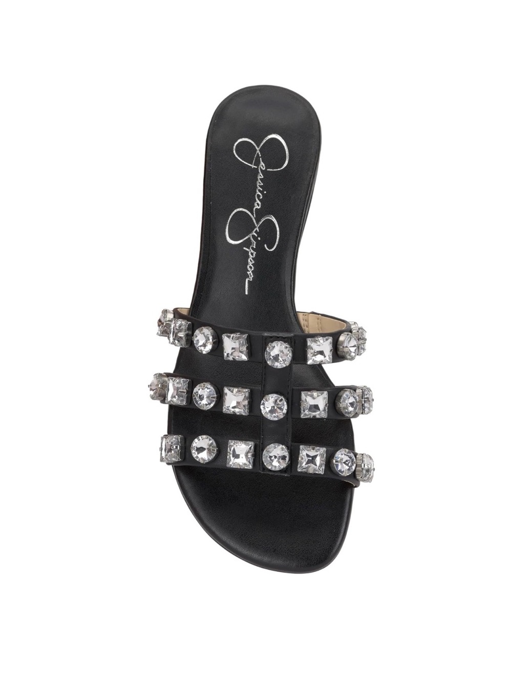 Jessica Simpson Black Crystal-Stud Slide Sandal